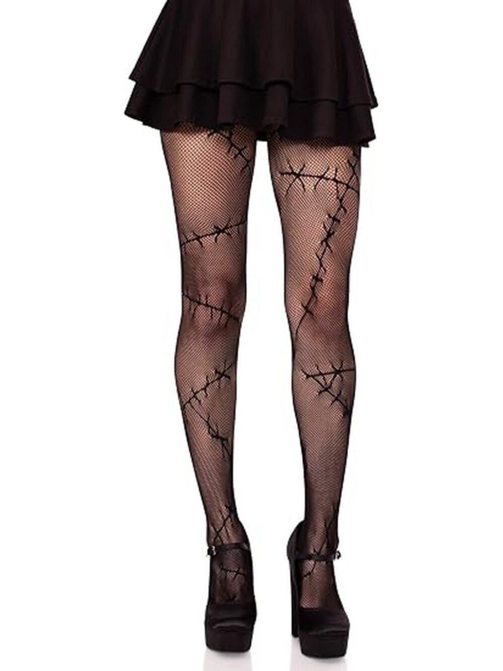 Womens Stitched Up Halloween Tights Fishnets Goth Alt Black Leg Avenue